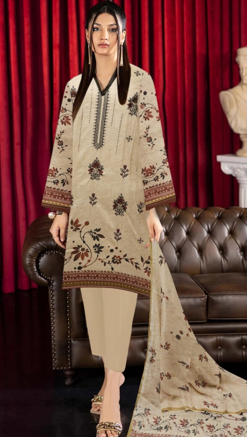 Lawn Digital Print with Bamber Zari Dupata 3 Piece Suit