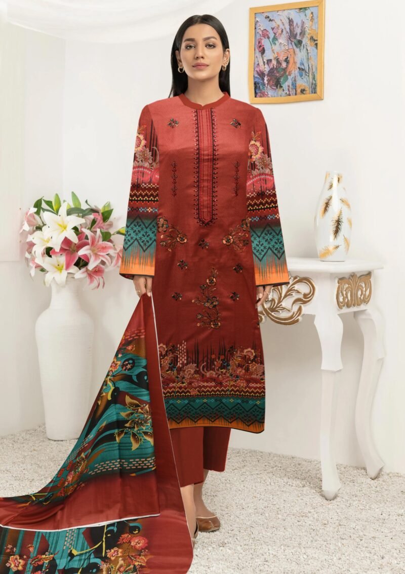 Print digital plus embroidery dying trouser Lawn dupatta