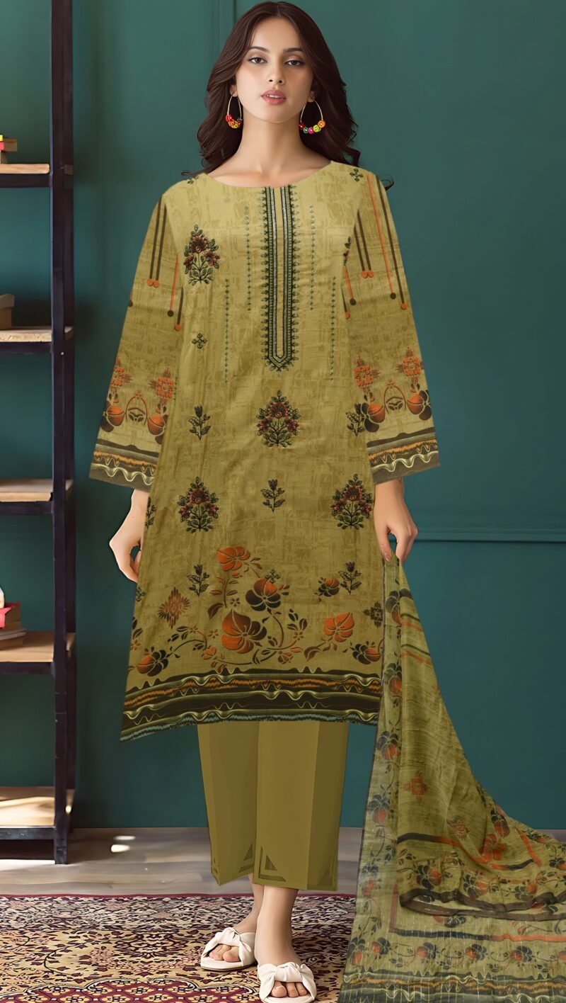 Lawn Digital Print with Bamber Zari Dupata 3 Piece Suit