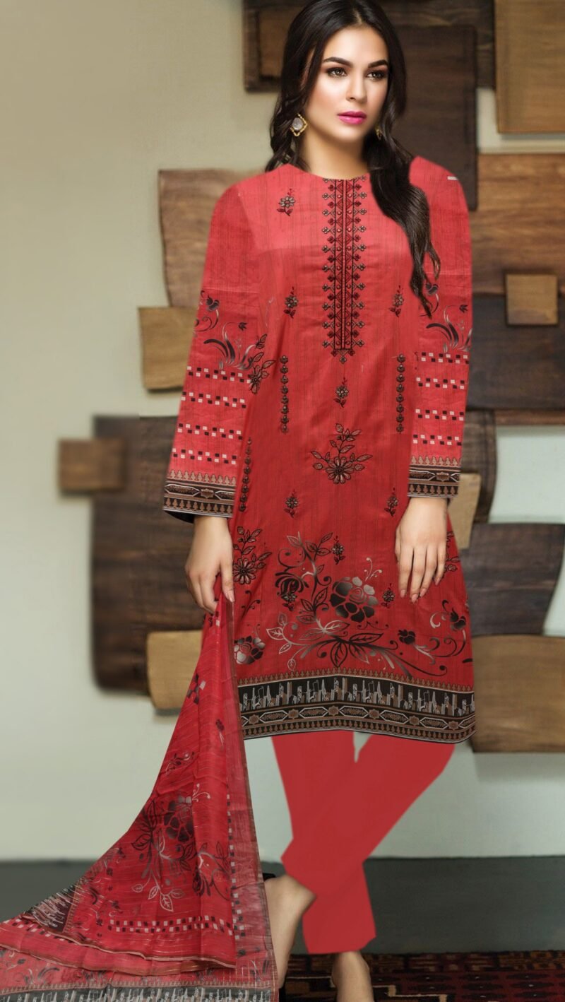 Lawn Digital Print with Bamber Zari Dupatta 3 Piece Suit