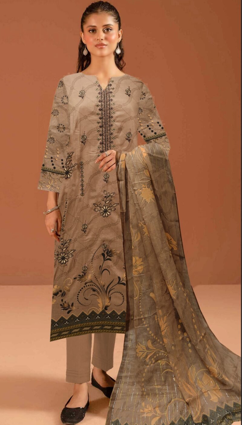 Lawn Digital Print with Bamber Zari Dupatta 3 Piece Suit