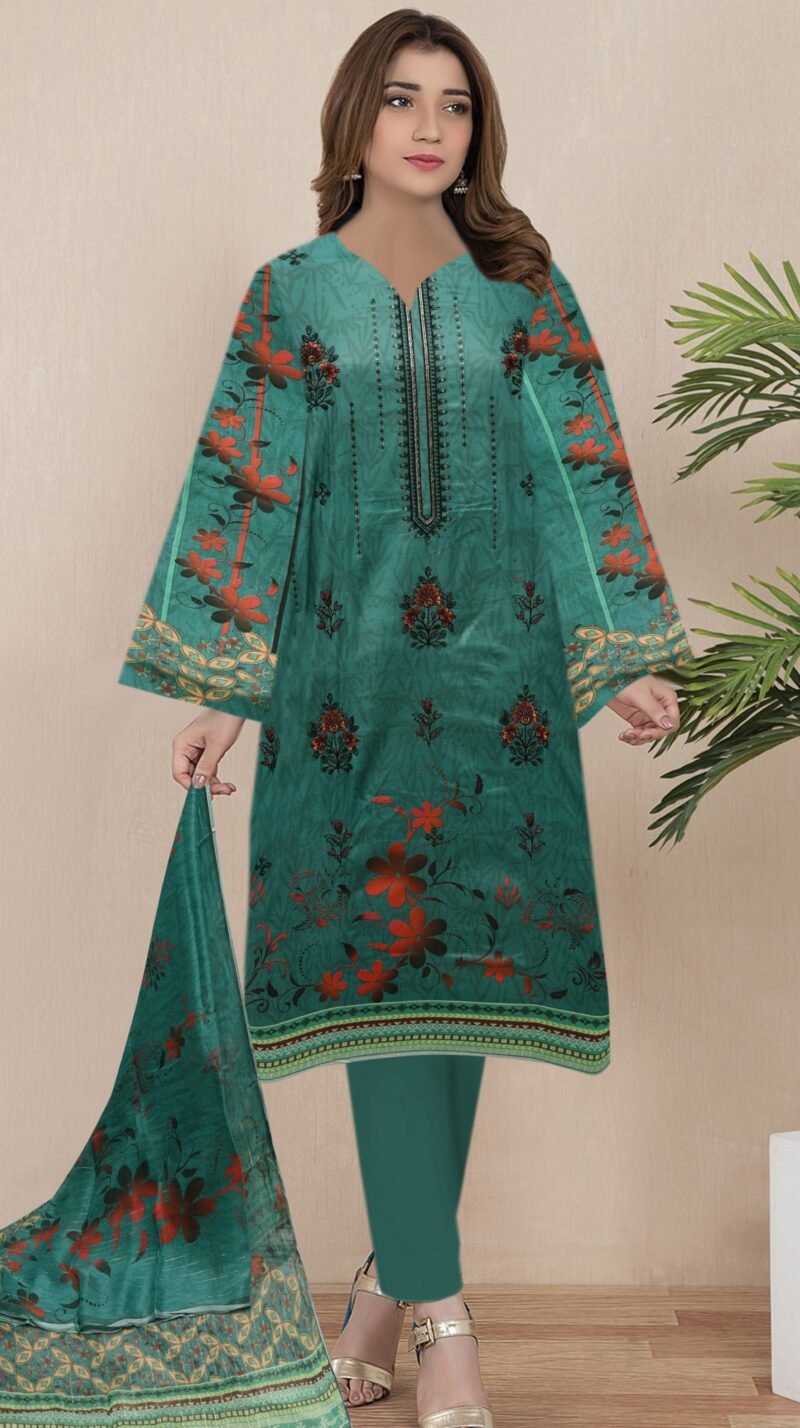 Lawn Digital Print with Bamber Zari Dupatta 3 Piece Suit