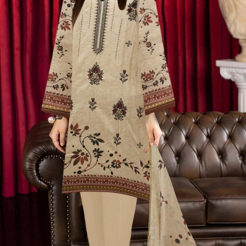 Lawn Digital Print with Bamber Zari Dupata 3 Piece Suit