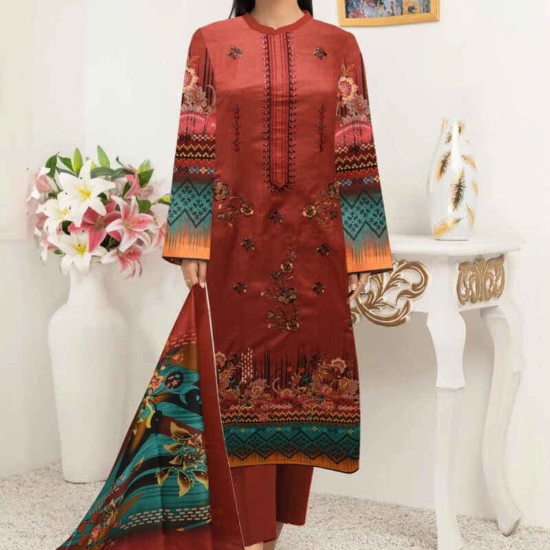Print digital plus embroidery dying trouser Lawn dupatta