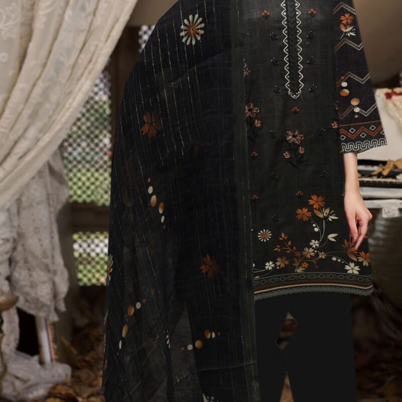 Lawn Digital Print with Bamber Zari Dupatta 3 Piece Suit