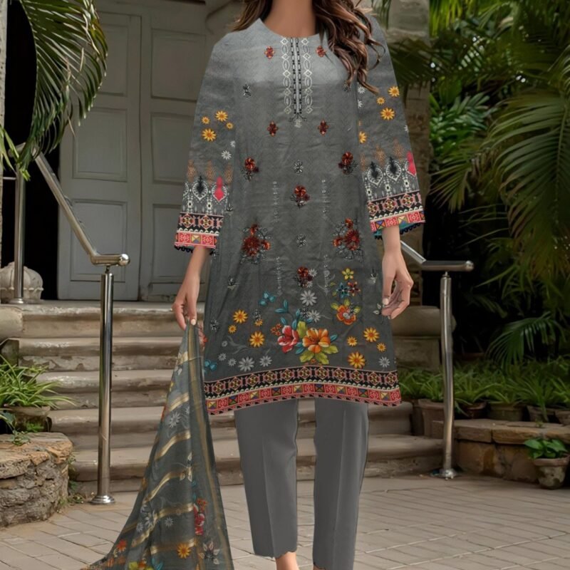 Lawn digital print with Diamond Zari Dupatta 3 piece