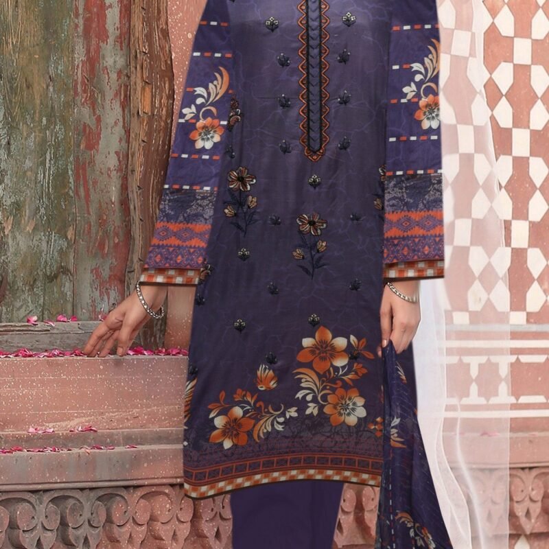 Lawn Digital Print with Bamber Zari Dupata 3 Piece Suit