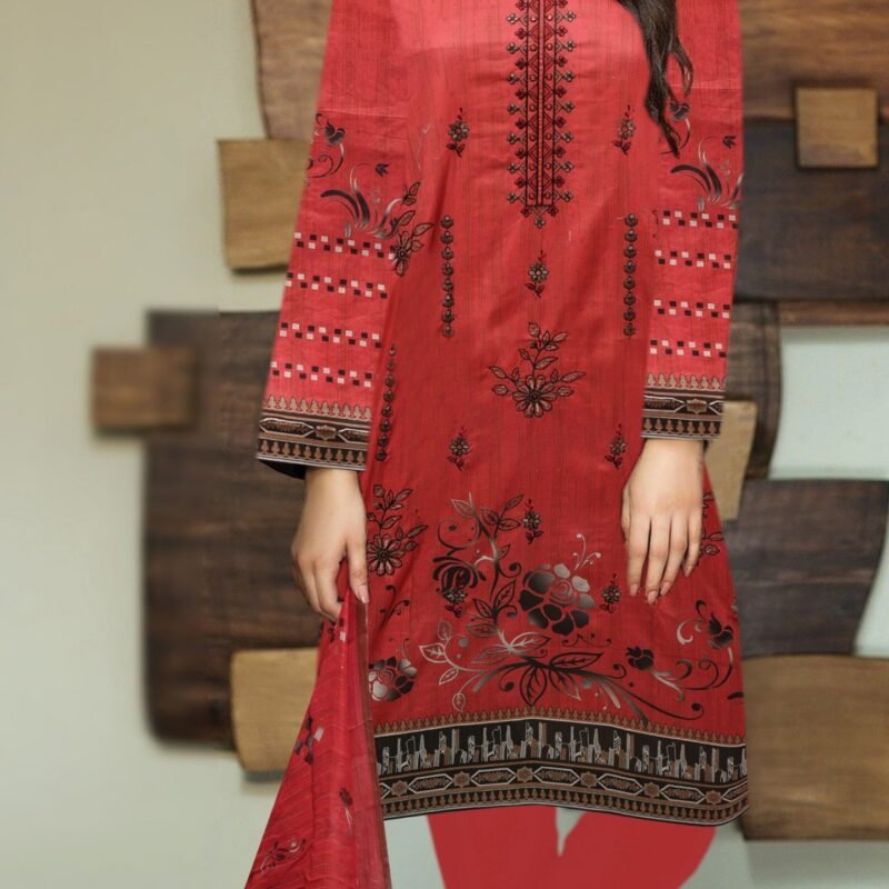 Lawn Digital Print with Bamber Zari Dupatta 3 Piece Suit