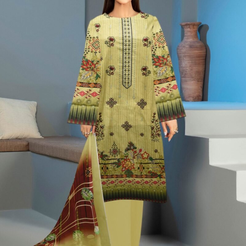 Print digital plus embroidery dying trouser Lawn dupatta