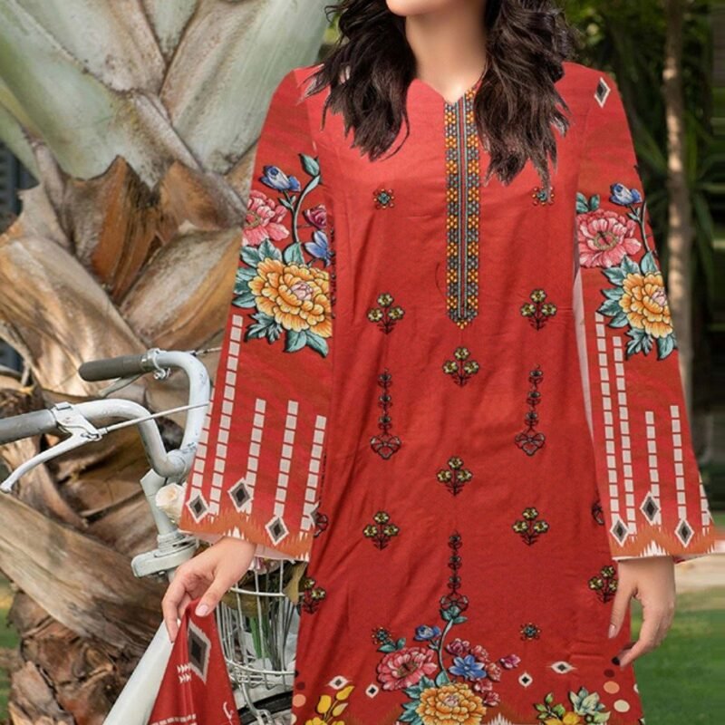 Linen Digital Print with Same Dupatta 3 Piece