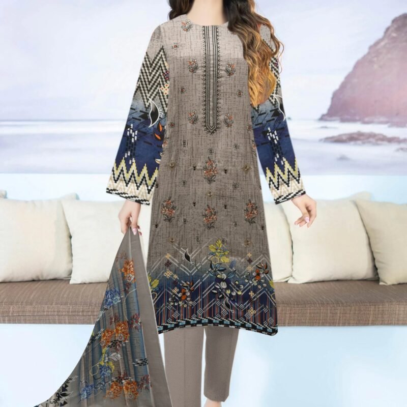 Print digital plus embroidery dying trouser Lawn dupatta