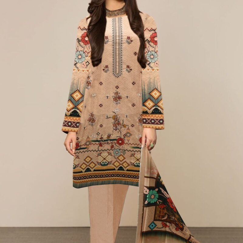 Print digital plus embroidery dying trouser Lawn dupatta