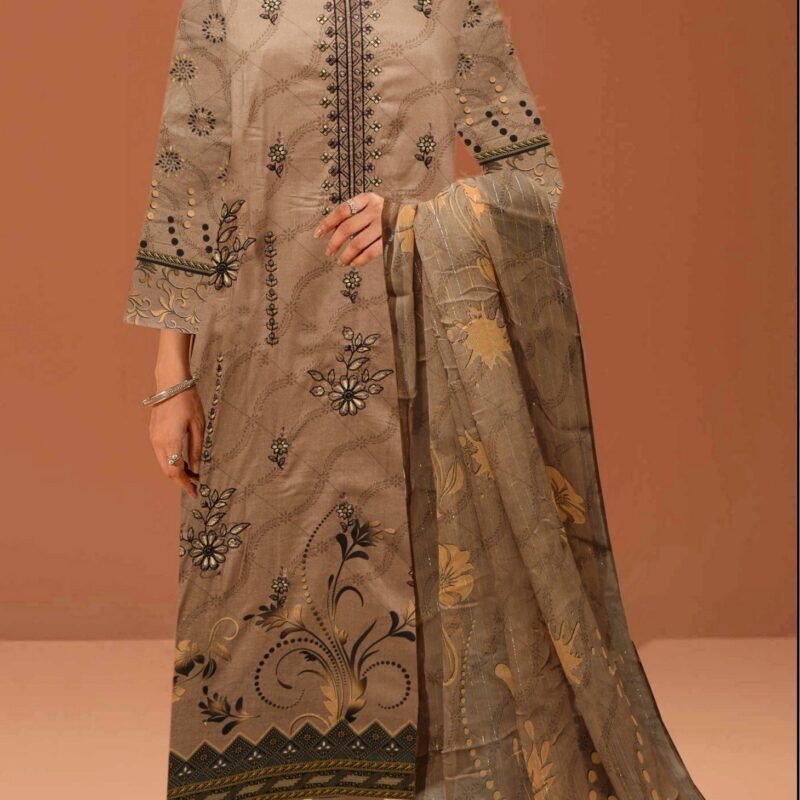 Lawn Digital Print with Bamber Zari Dupatta 3 Piece Suit