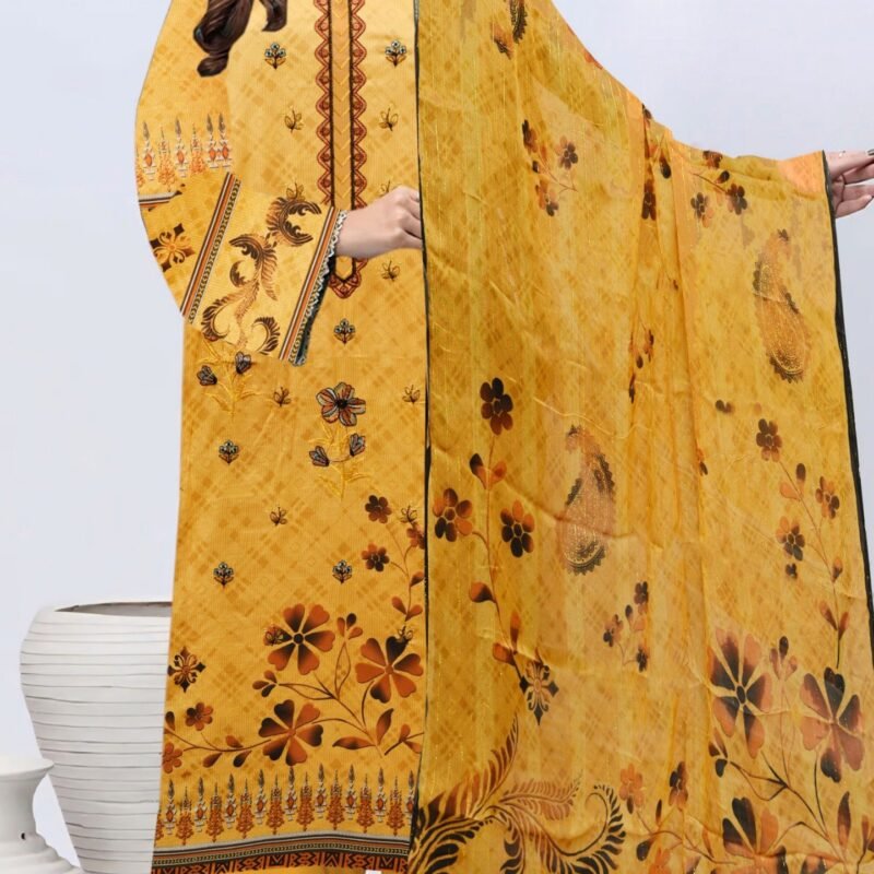 Lawn Digital Print with Bamber Zari Dupatta 3 Piece Suit