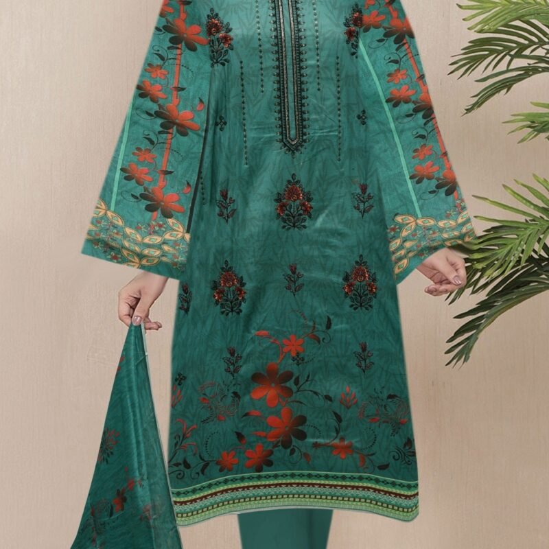 Lawn Digital Print with Bamber Zari Dupatta 3 Piece Suit